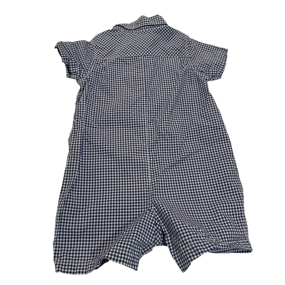 Polo Ralph Lauren Baby 18M Blue Gingham Romper 100% Cotton Preppy Classic